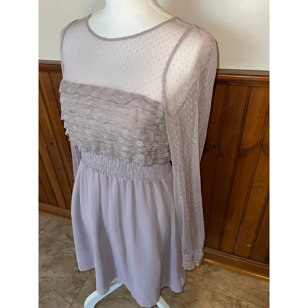 Womens Free People Sheer Lace‎ Lavender Mini Dress Keyhole Size 10